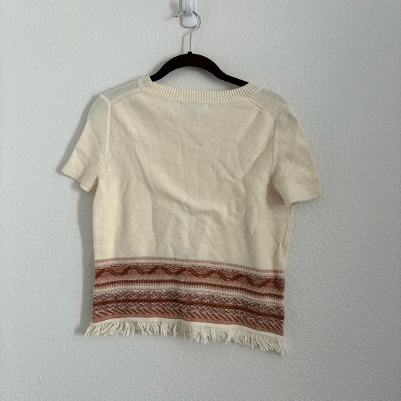 Madewell Women's Size XS Ivory Short Sleeve Fringed Medina Sweater Top - Picture 6 of 6